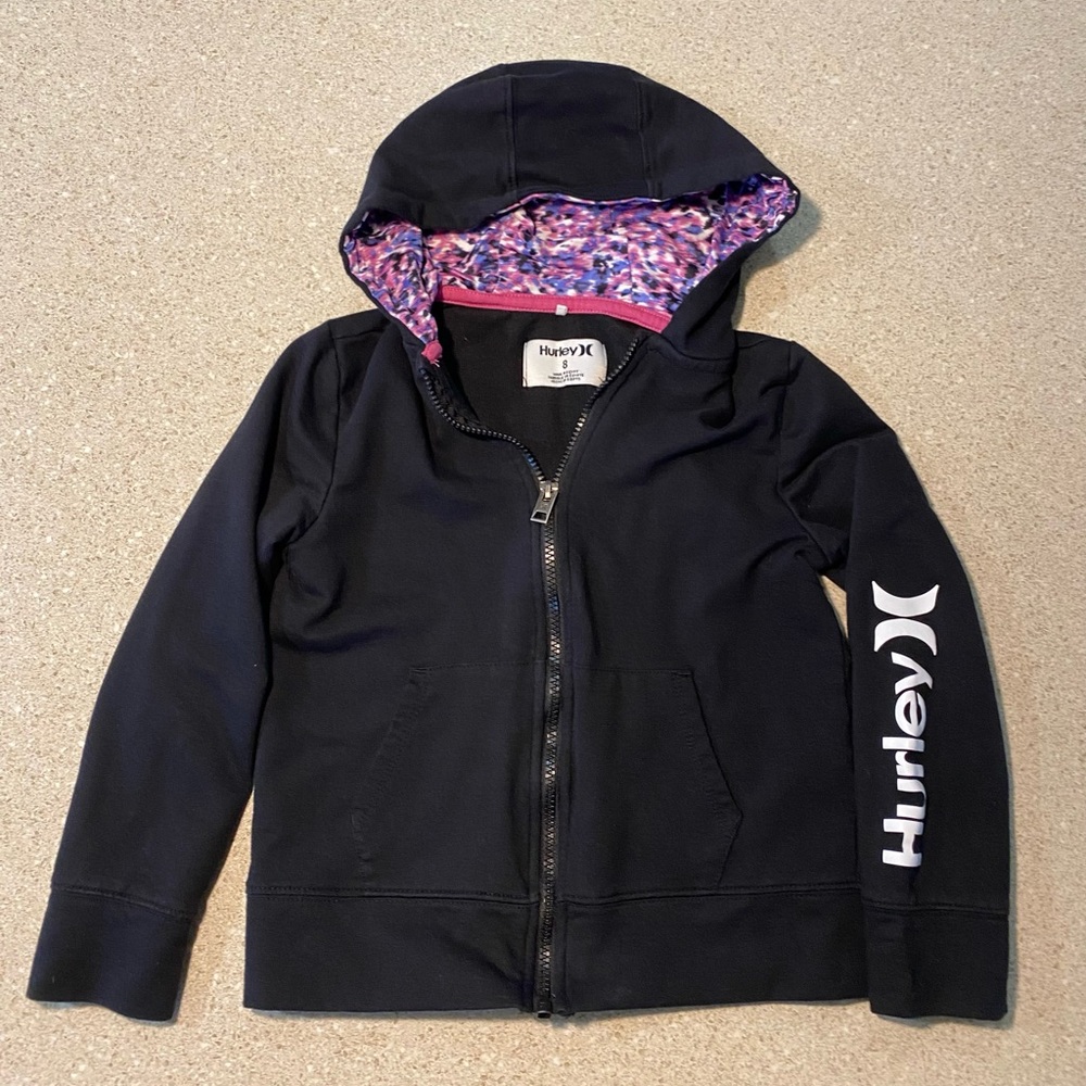Hurley Kids Black Hoodie with Colorful Lining